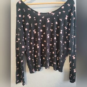 Victoria's Secret Black and Pink Floral Long Sleeve Top